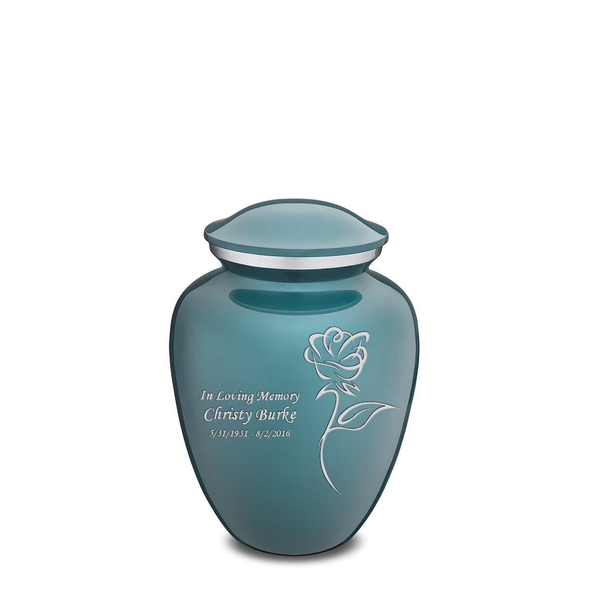 Medium Embrace Teal Rose Cremation Urn