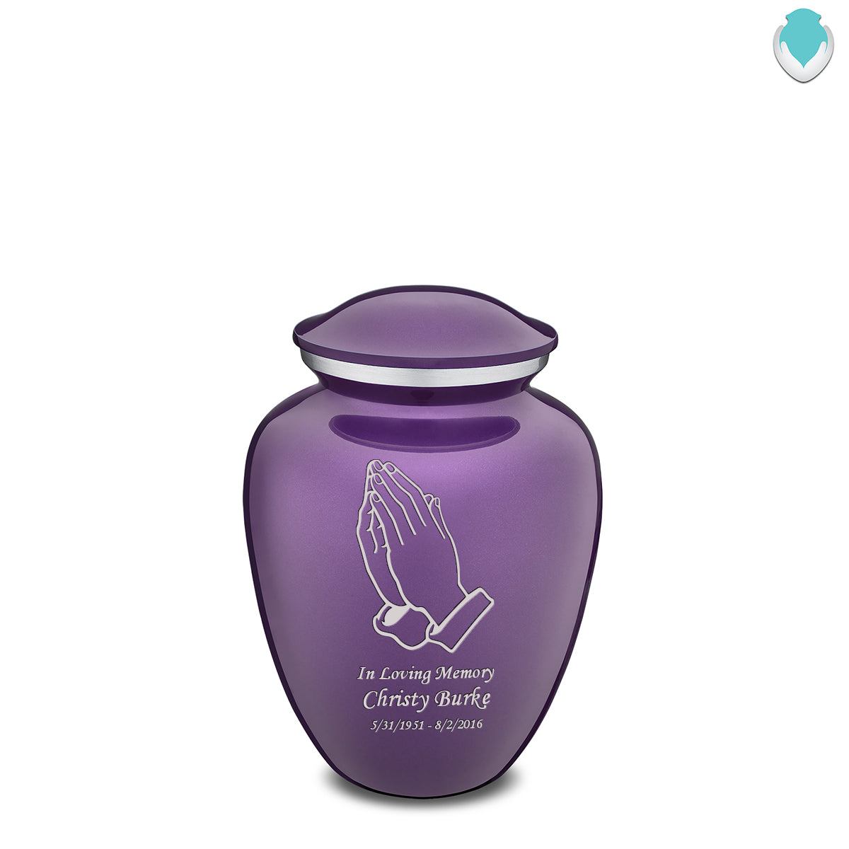 Medium Embrace Purple Praying Hands Cremation Urn