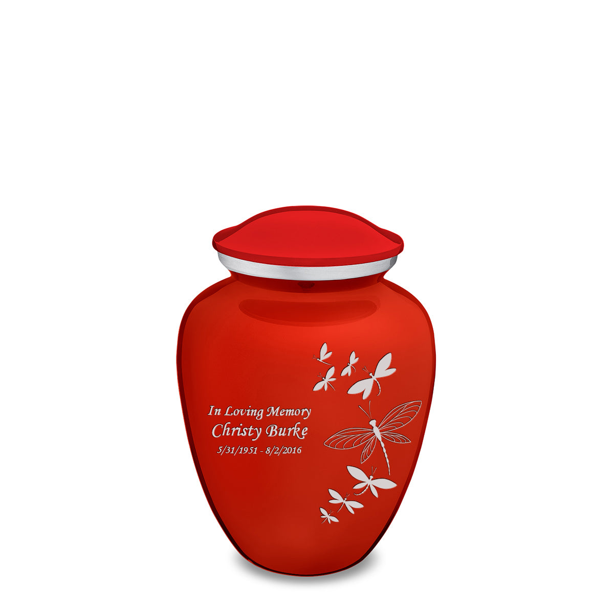 Medium Embrace Bright Red Dragonflies Cremation Urn