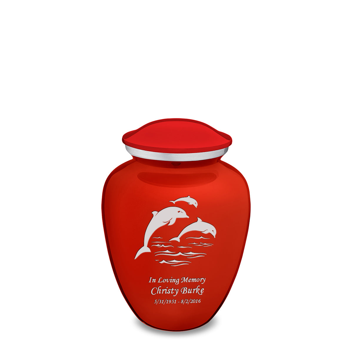 Medium Embrace Bright Red Dolphins Cremation Urn