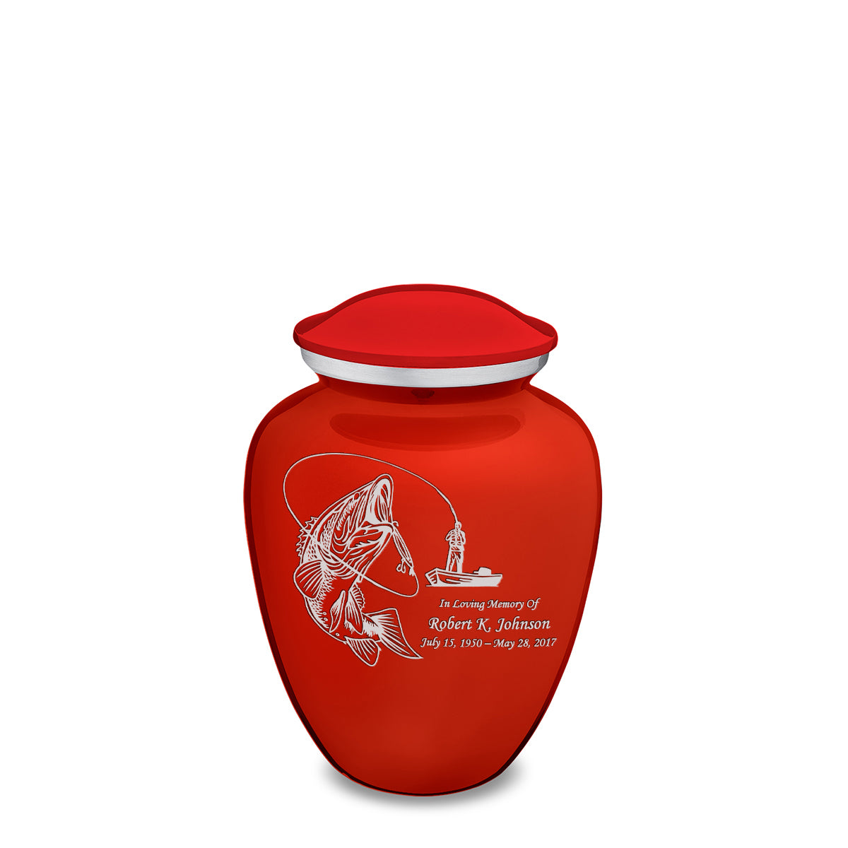 Medium Embrace Bright Red Fishing Cremation Urn