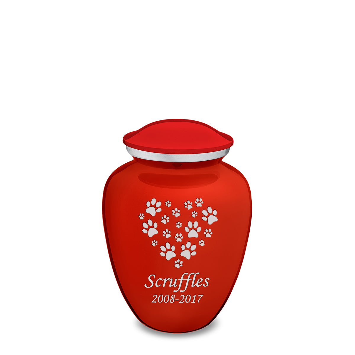 Medium Embrace Bright Red Heart Paws Pet Cremation Urn