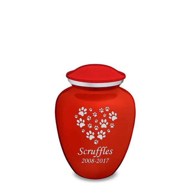 Medium Embrace Bright Red Heart Paws Pet Cremation Urn