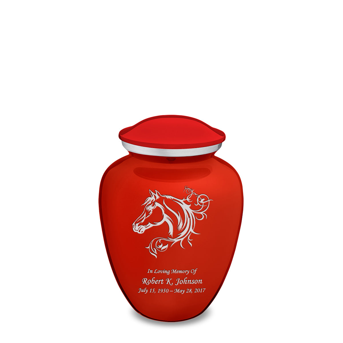Medium Embrace Bright Red Horse Cremation Urn