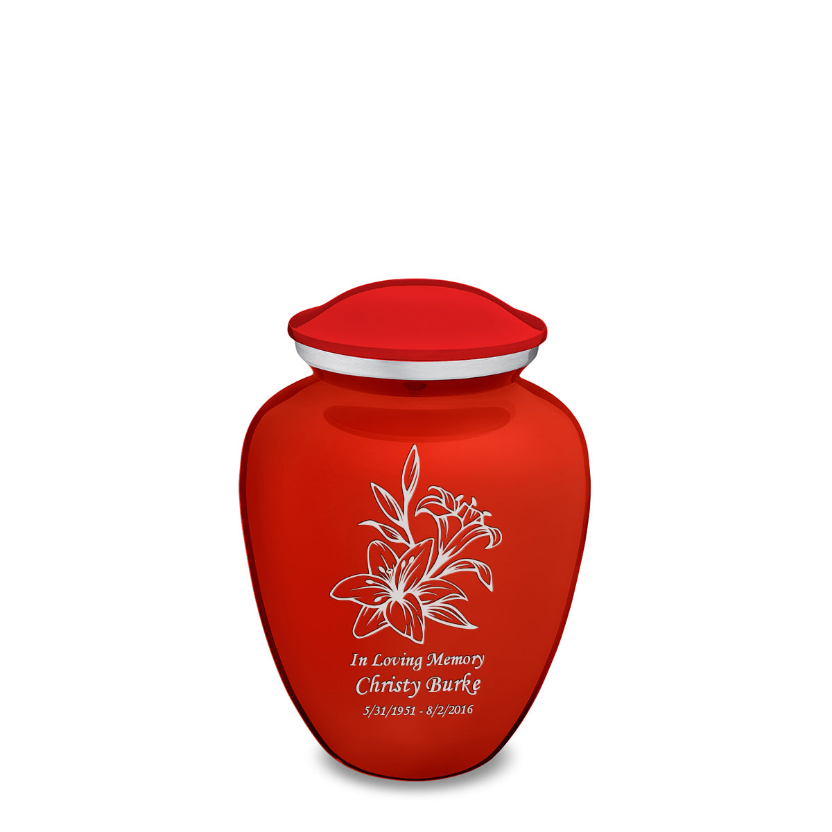 Medium Embrace Bright Red Lily Cremation Urn