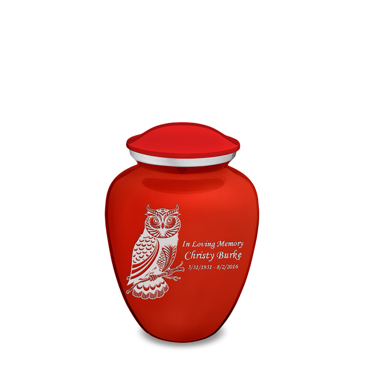 Medium Embrace Bright Red Owl Cremation Urn
