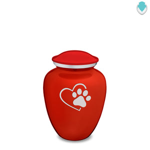 Medium Embrace Bright Red Single Paw Heart Pet Cremation Urn
