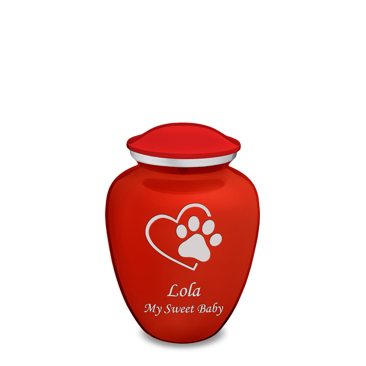 Medium Embrace Bright Red Single Paw Heart Pet Cremation Urn