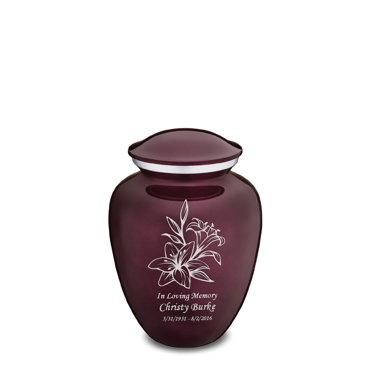 Medium Embrace Cherry Purple Lily Cremation Urn