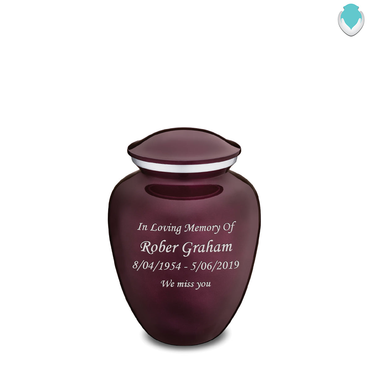 Medium Embrace Cherry Purple Custom Engraved Cremation Urn
