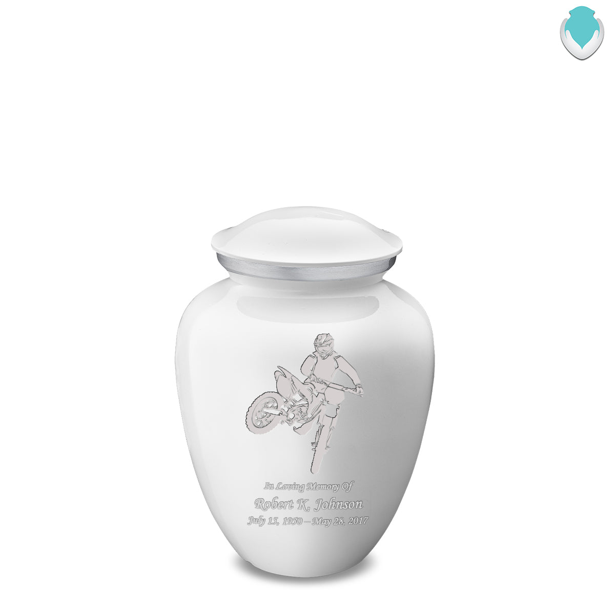 Medium Embrace White Dirt Bike Cremation Urn