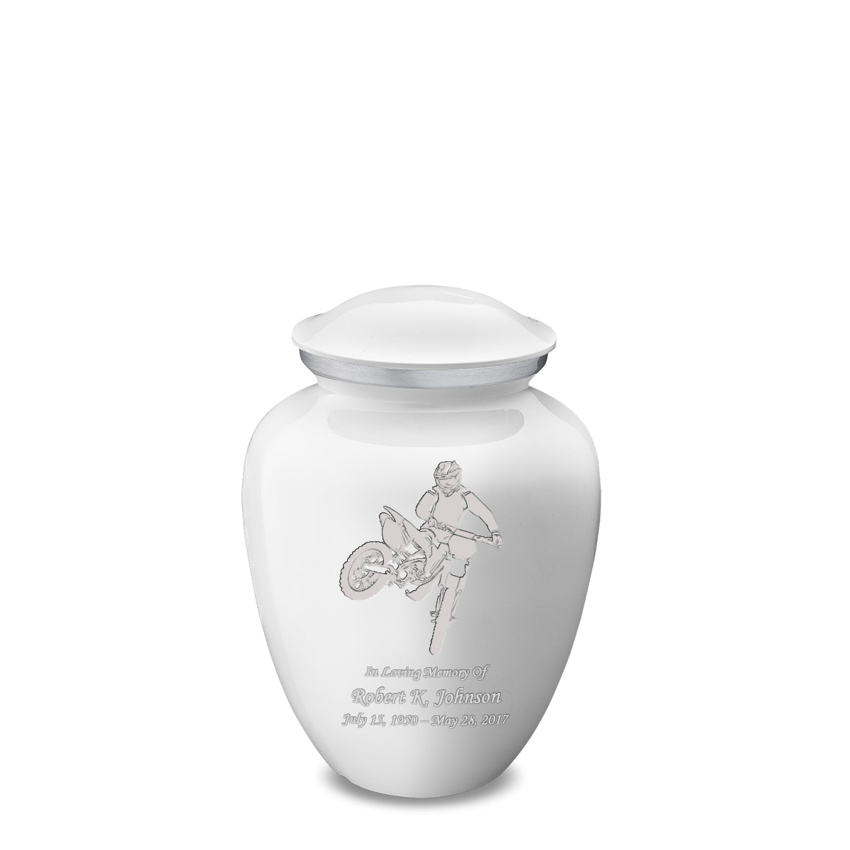Medium Embrace White Dirt Bike Cremation Urn