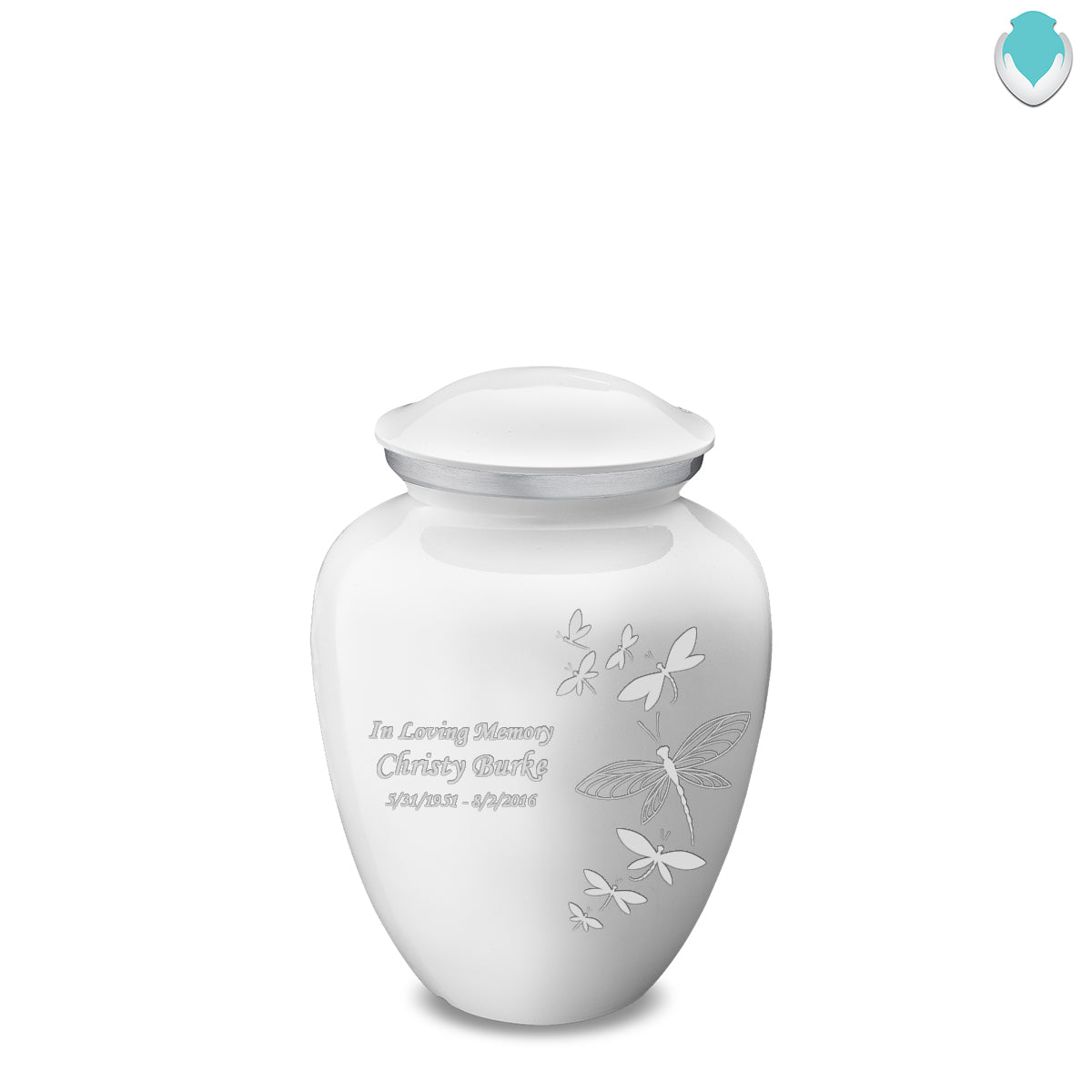 Medium Embrace White Dragonflies Cremation Urn