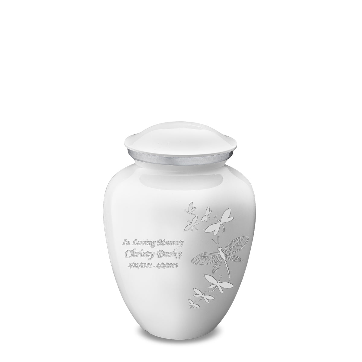 Medium Embrace White Dragonflies Cremation Urn