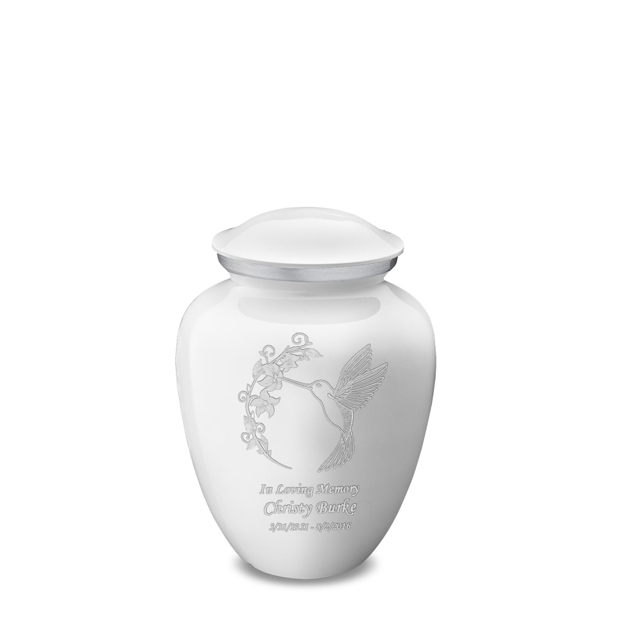 Medium Embrace White Hummingbird Cremation Urn