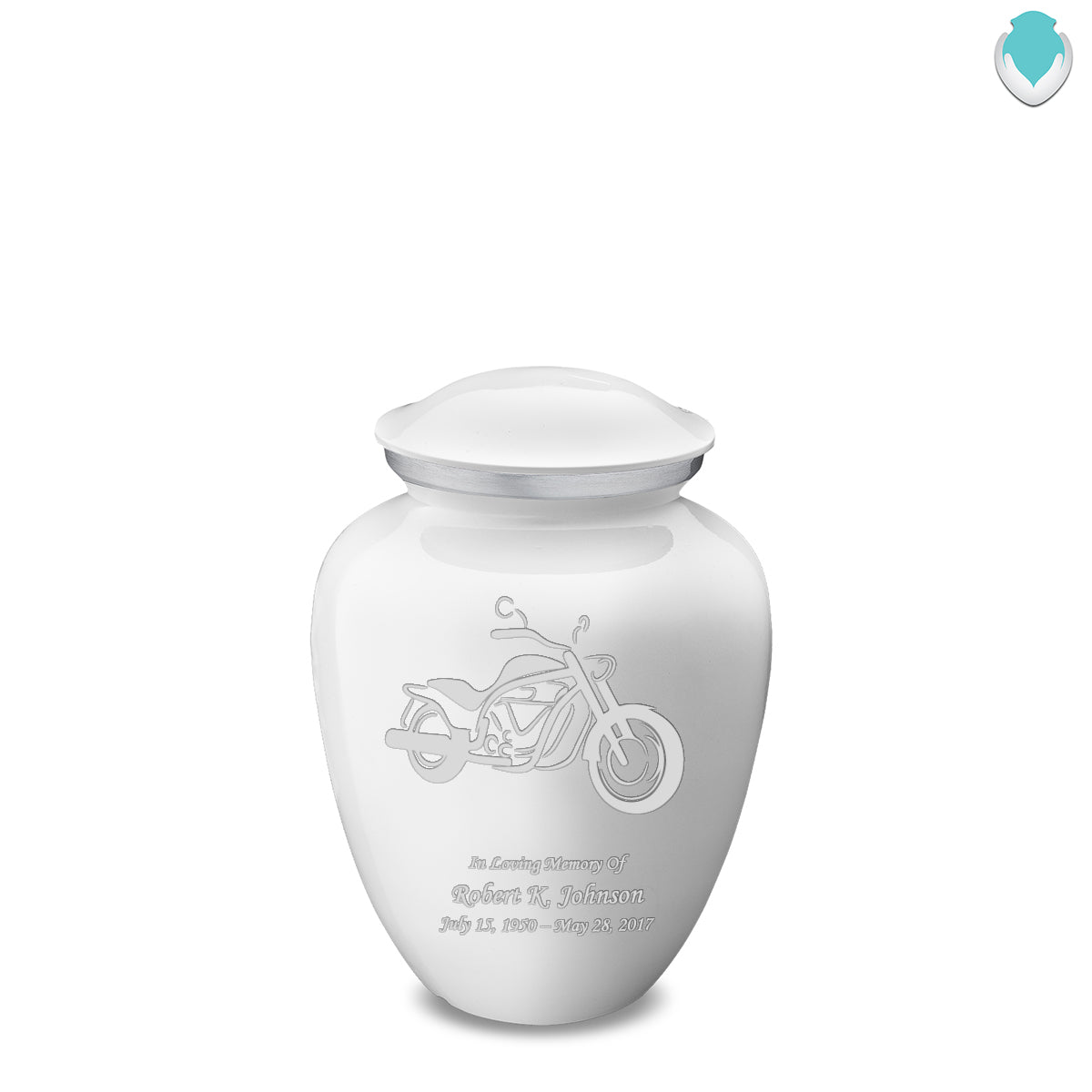 Medium Embrace White Motorcycle Cremation Urn