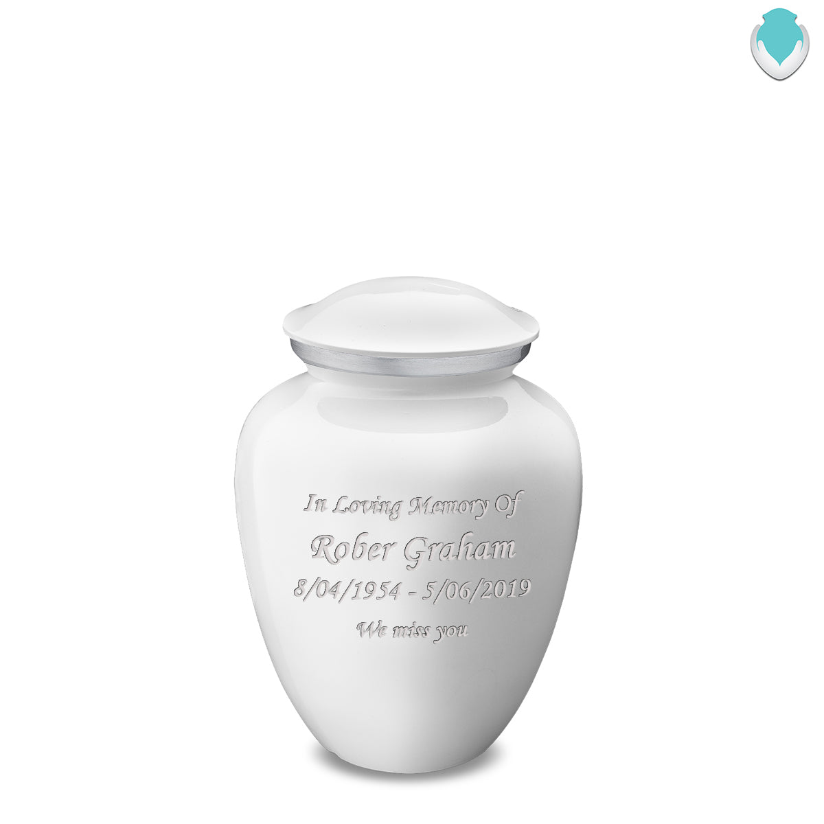 Medium Embrace White Custom Engraved Cremation Urn