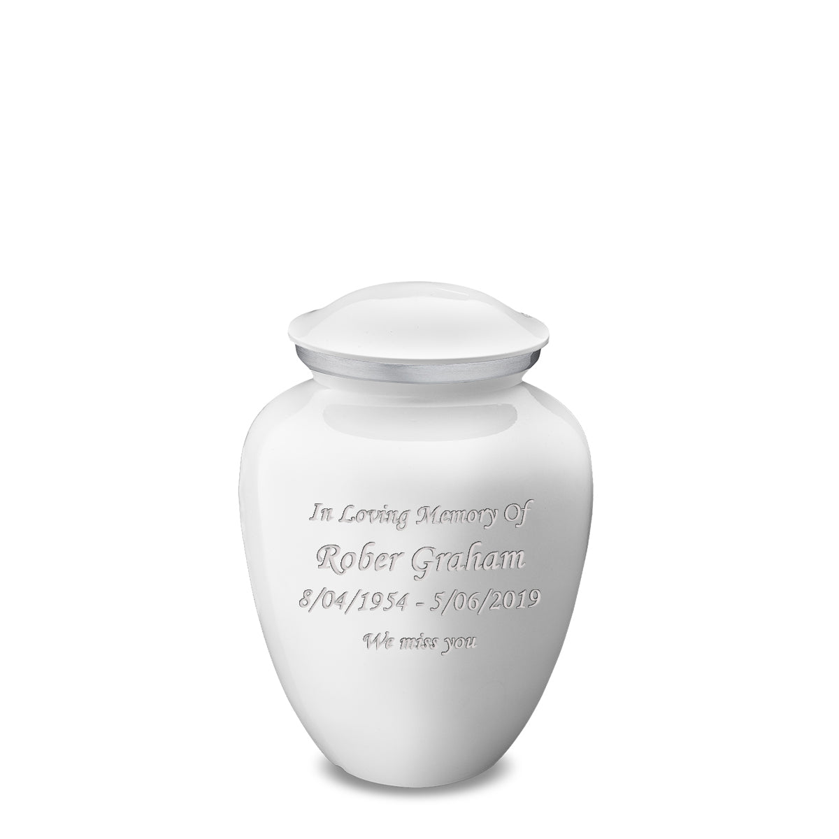 Medium Embrace White Custom Engraved Cremation Urn