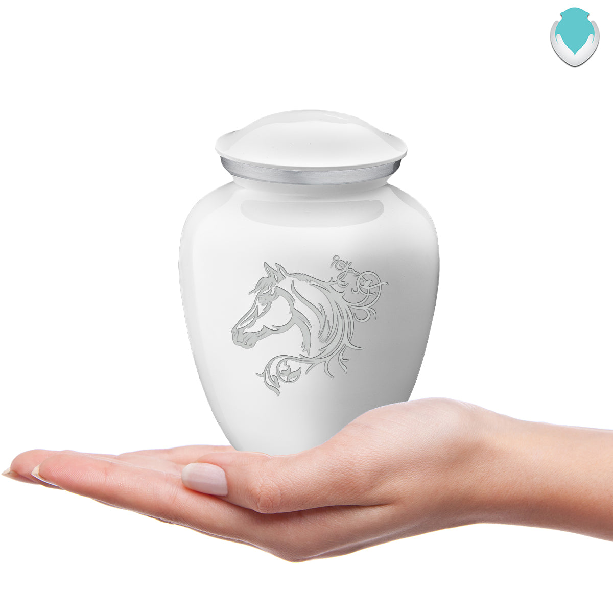 Medium Embrace White Horse Cremation Urn
