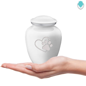 Medium Embrace White Single Paw Heart Pet Cremation Urn