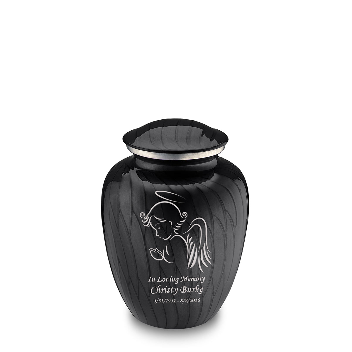 Medium Embrace Pearl Black Angel Cremation Urn