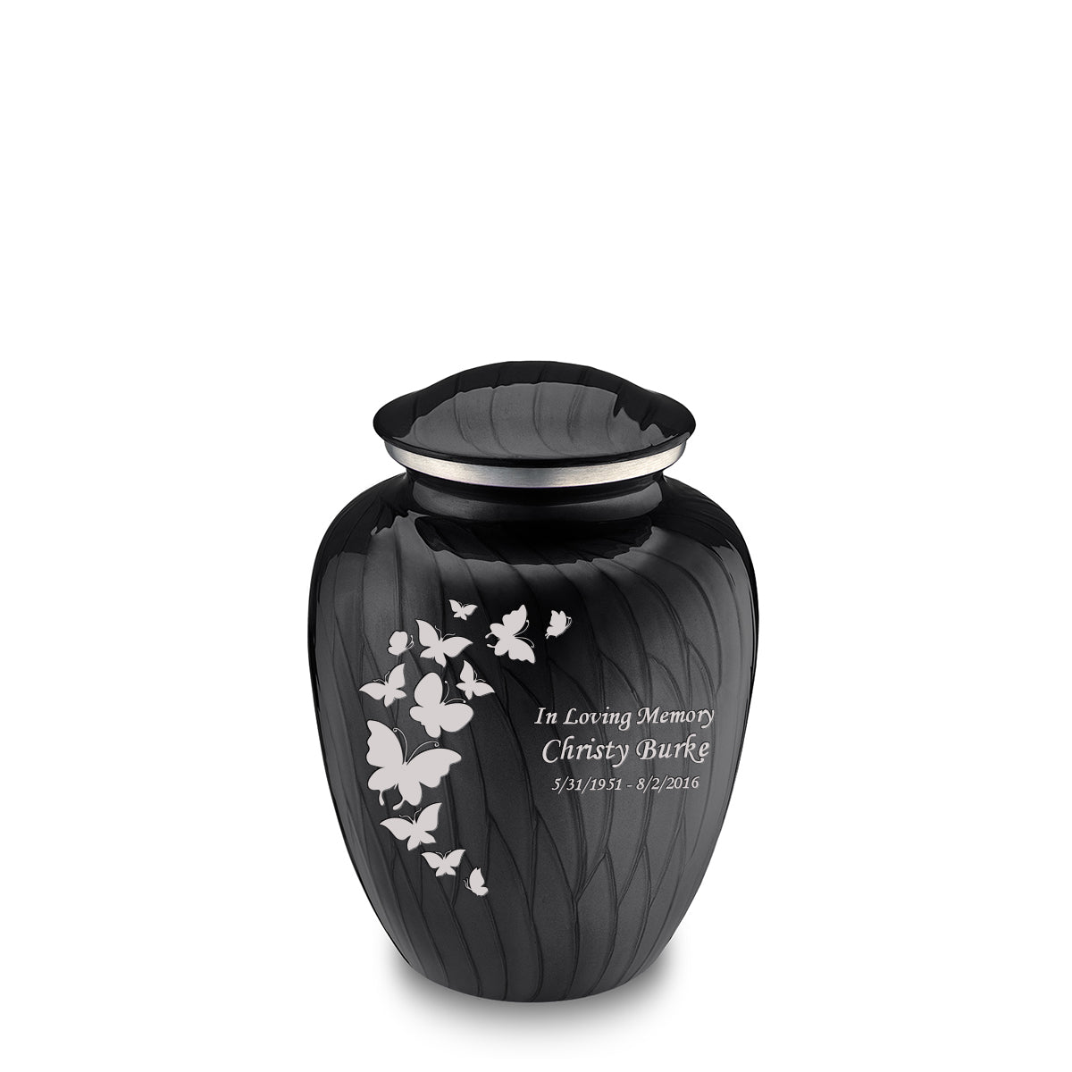 Medium Embrace Pearl Black Butterfly Cremation Urn