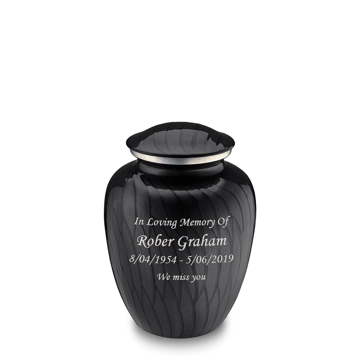 Medium Embrace Pearl Black Custom Engraved Cremation Urn