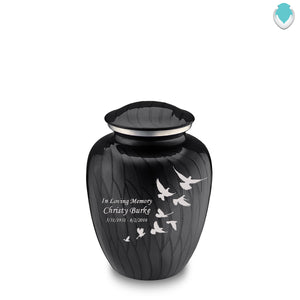 Medium Embrace Pearl Black Doves Cremation Urn