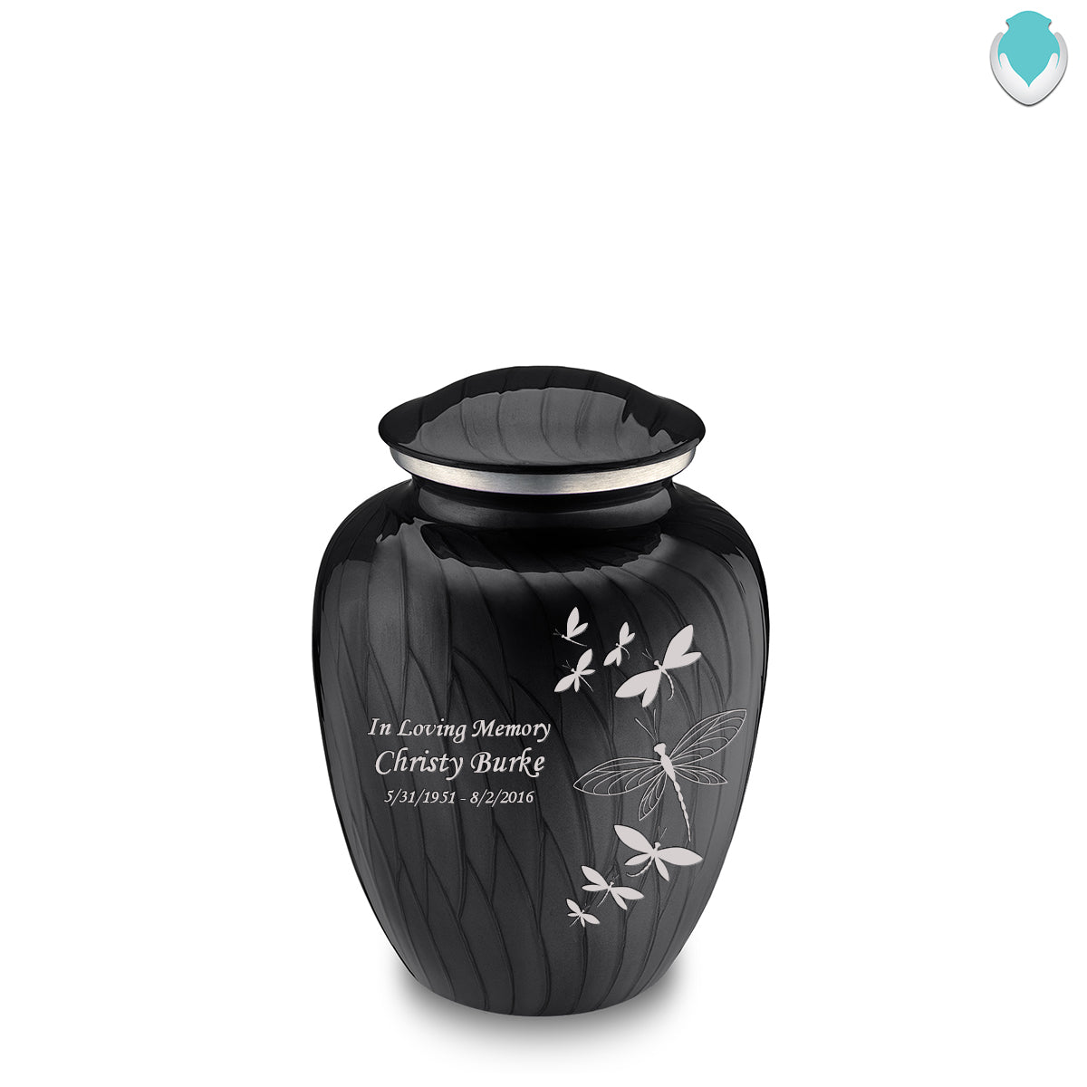 Medium Embrace Pearl Black Dragonflies Cremation Urn