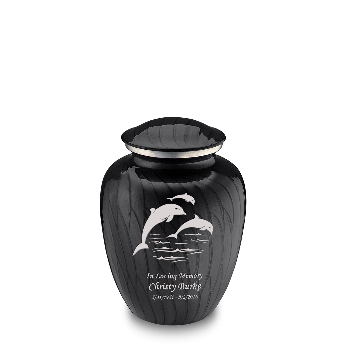 Medium Embrace Pearl Black Dolphins Cremation Urn