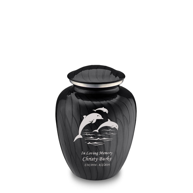 Medium Embrace Pearl Black Dolphins Cremation Urn