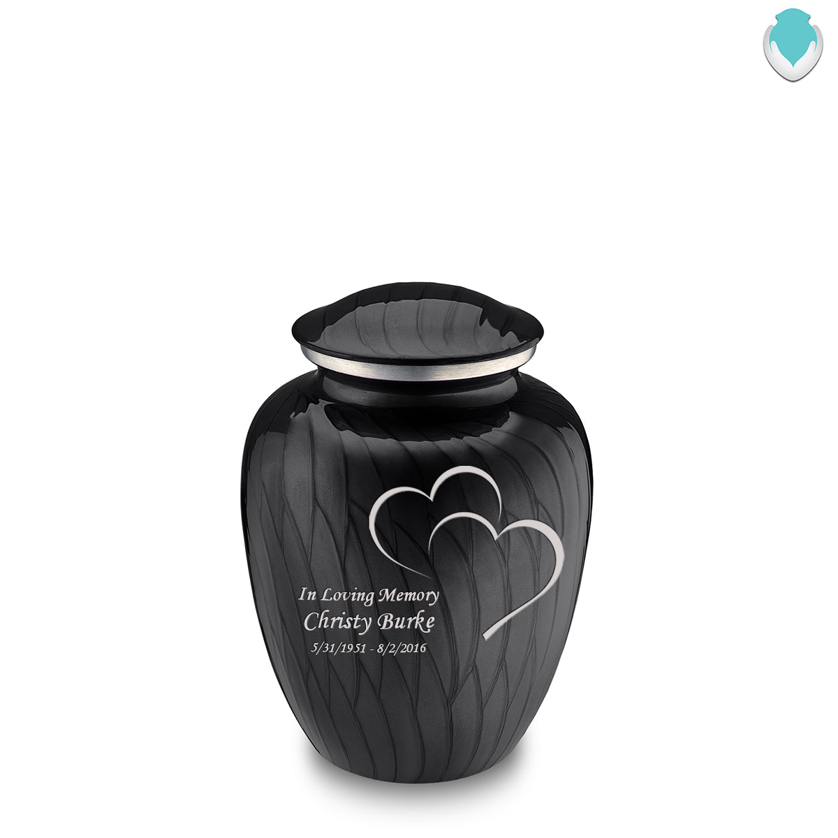 Medium Embrace Pearl Black Hearts Cremation Urn