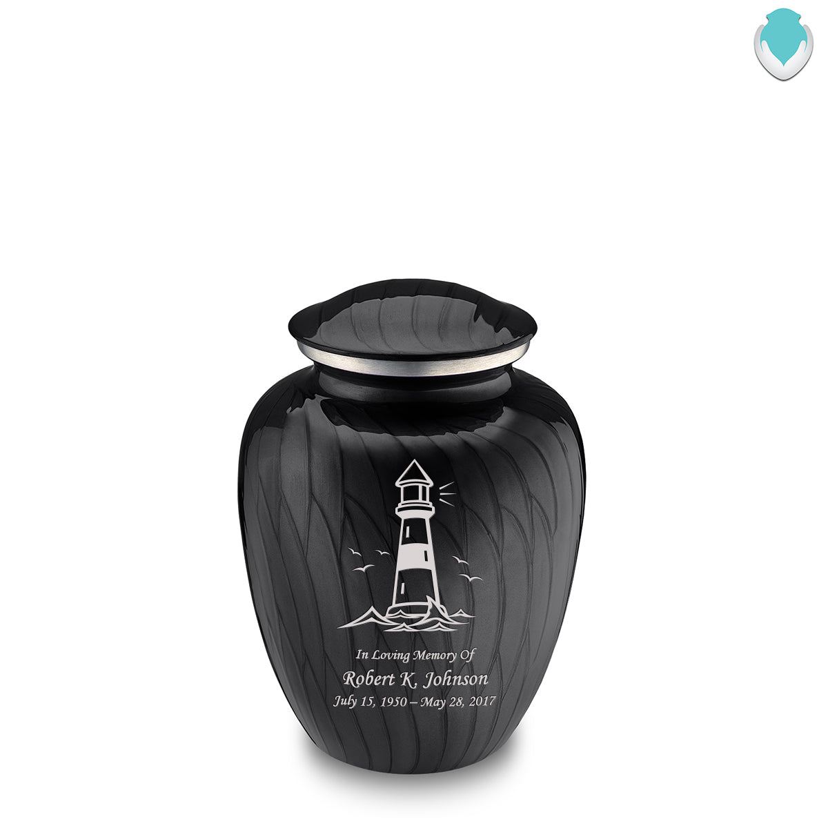 Medium Embrace Pearl Black Lighthouse Cremation Urn