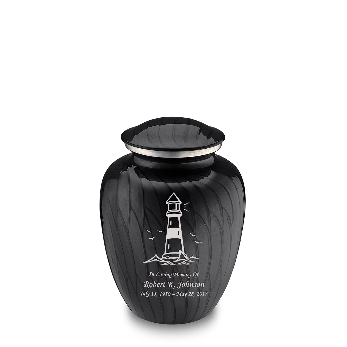 Medium Embrace Pearl Black Lighthouse Cremation Urn