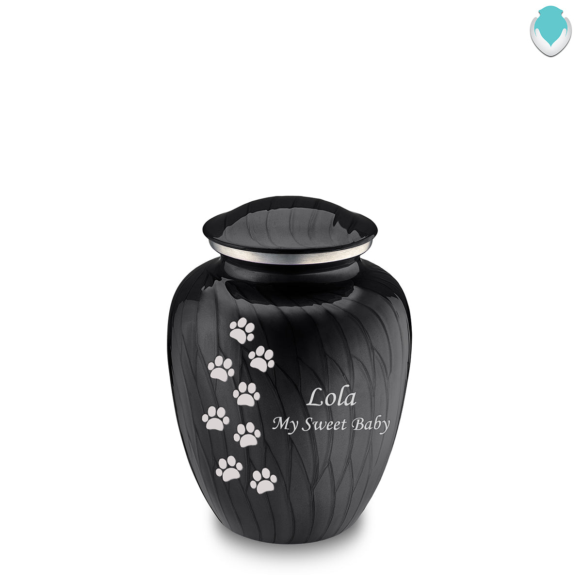 Medium Embrace Pearl Black Walking Paws Pet Cremation Urn