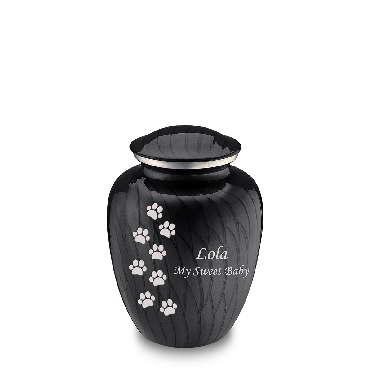 Medium Embrace Pearl Black Walking Paws Pet Cremation Urn