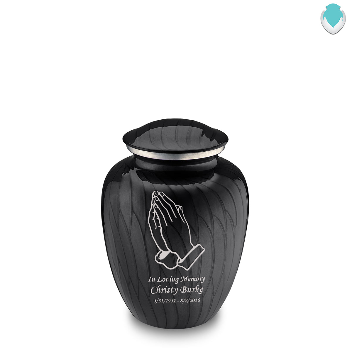 Medium Embrace Pearl Black Praying Hands Cremation Urn