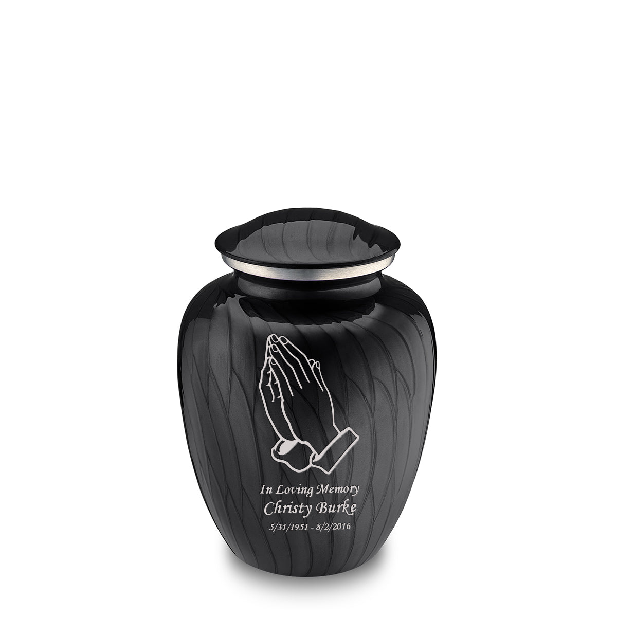 Medium Embrace Pearl Black Praying Hands Cremation Urn