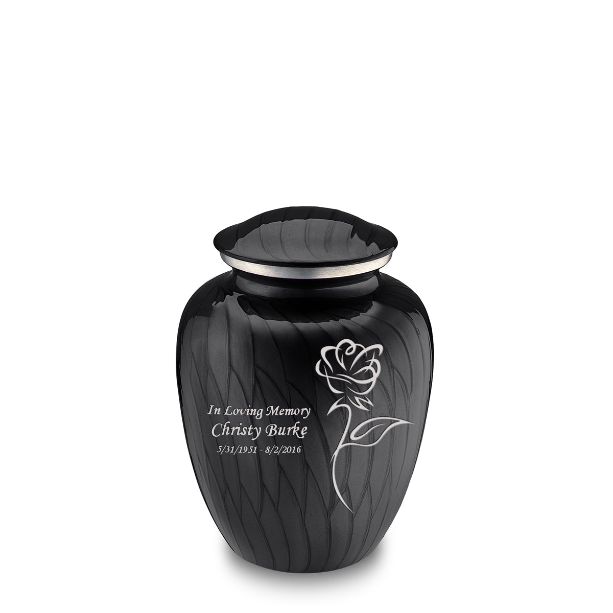 Medium Embrace Pearl Black Rose Cremation Urn