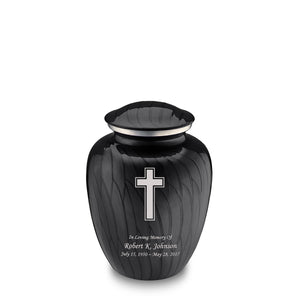 Medium Embrace Pearl Black Simple Cross Cremation Urn
