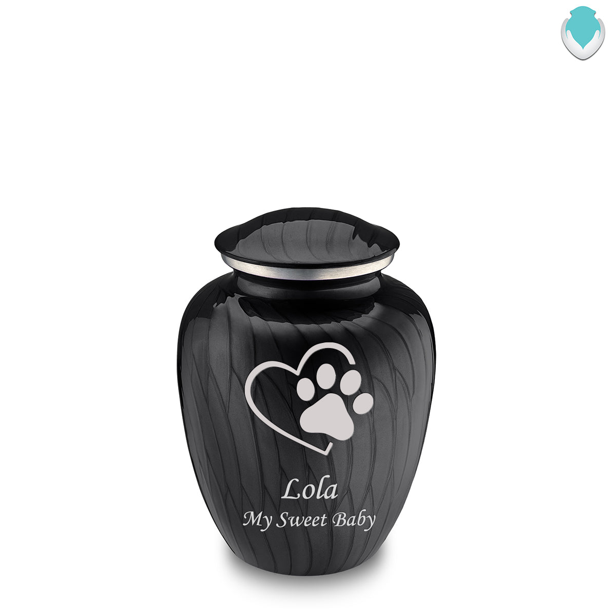 Medium Embrace Pearl Black Single Paw Heart Pet Cremation Urn