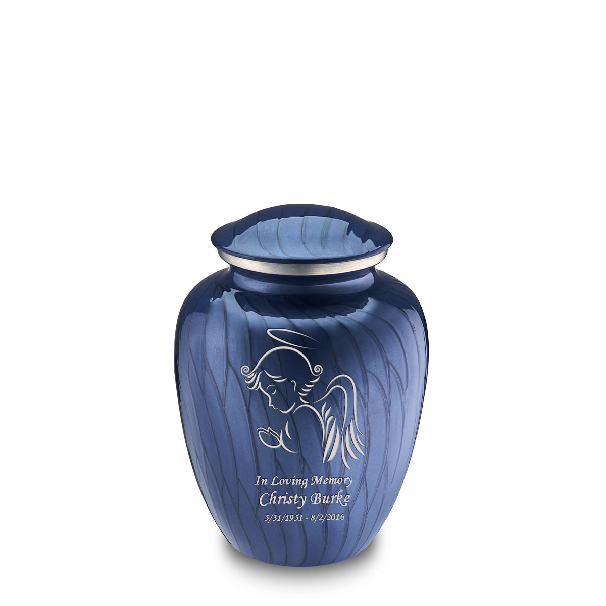 Medium Embrace Pearl Cobalt Blue Angel Cremation Urn