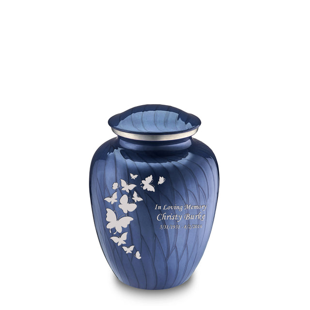 Medium Embrace Pearl Cobalt Blue Butterfly Cremation Urn