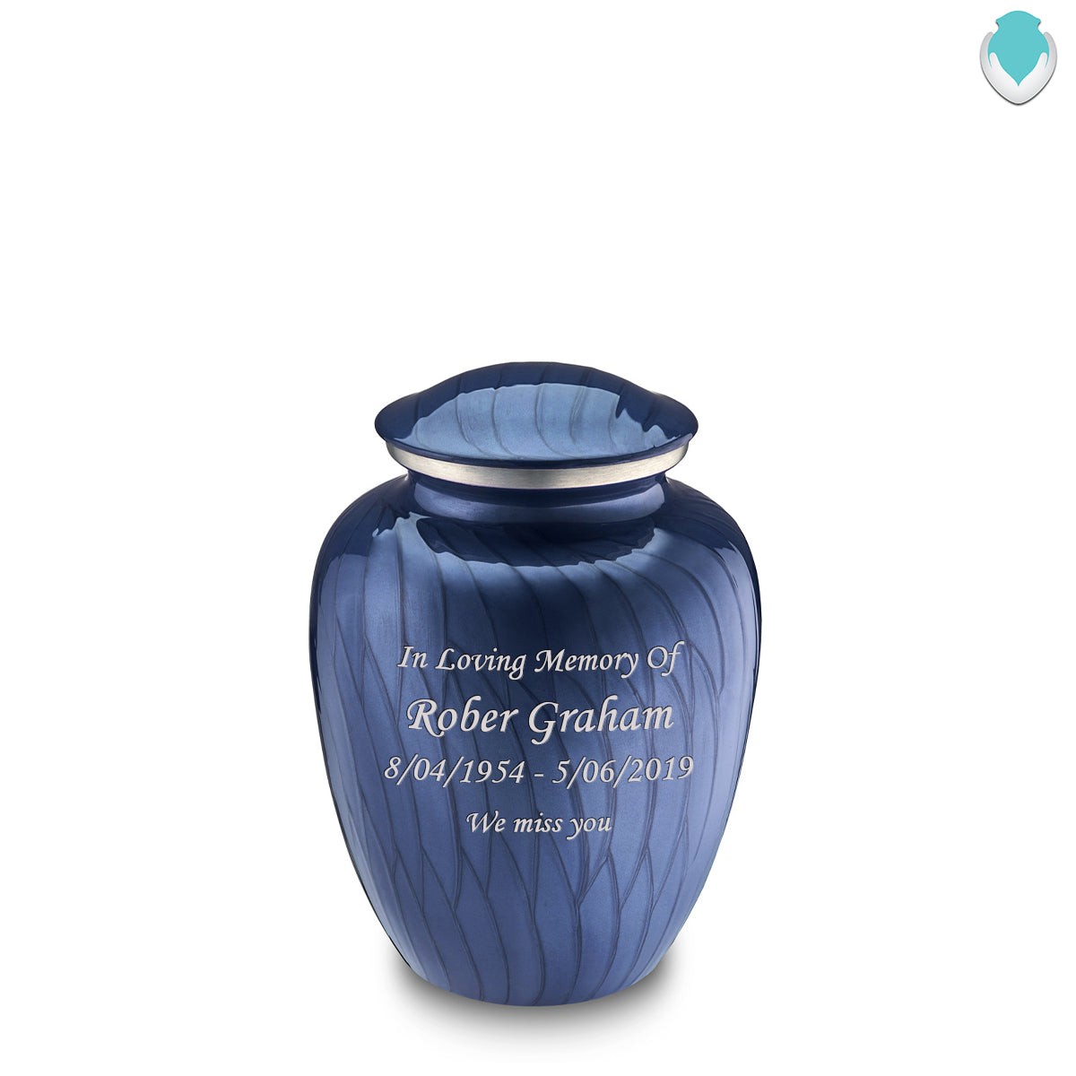 Medium Embrace Pearl Cobalt Blue Custom Engraved Cremation Urn