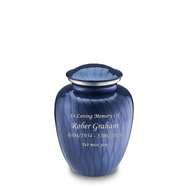 Medium Embrace Pearl Cobalt Blue Custom Engraved Cremation Urn