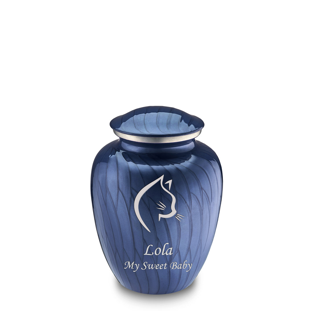 Medium Embrace Pearl Cobalt Blue Cat Pet Cremation Urn