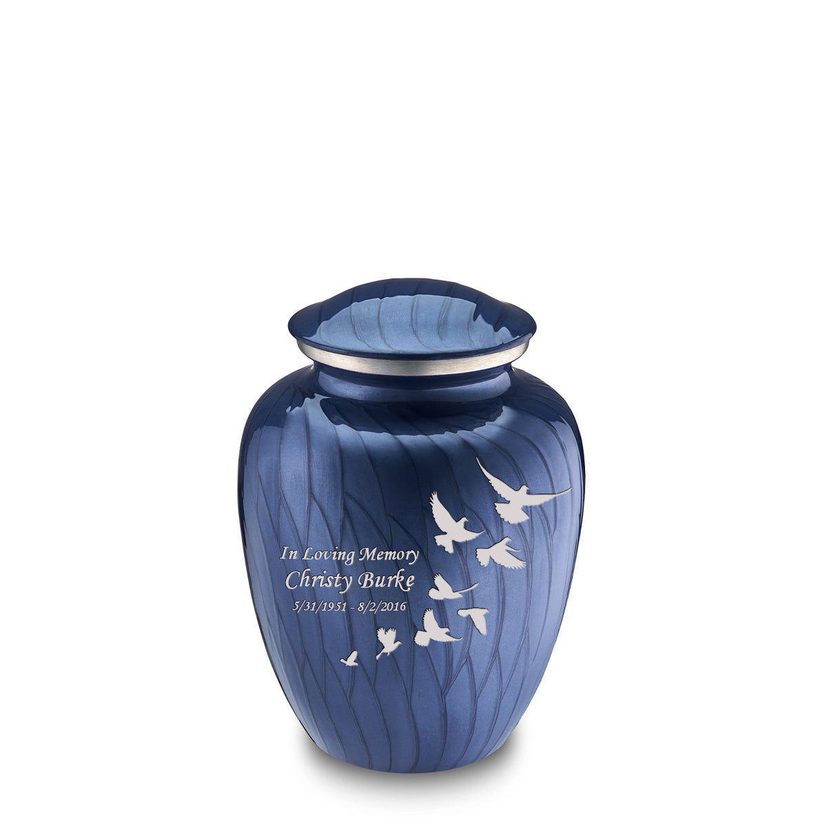 Medium Embrace Pearl Cobalt Blue Doves Cremation Urn