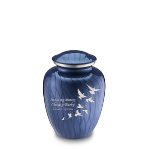 Medium Embrace Pearl Cobalt Blue Doves Cremation Urn