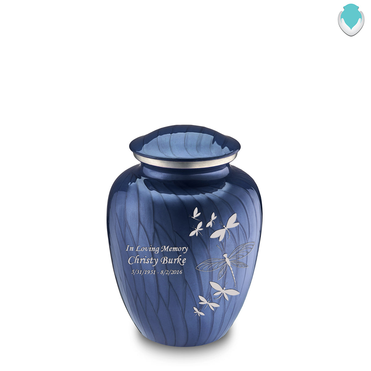 Medium Embrace Pearl Cobalt Blue Dragonflies Cremation Urn