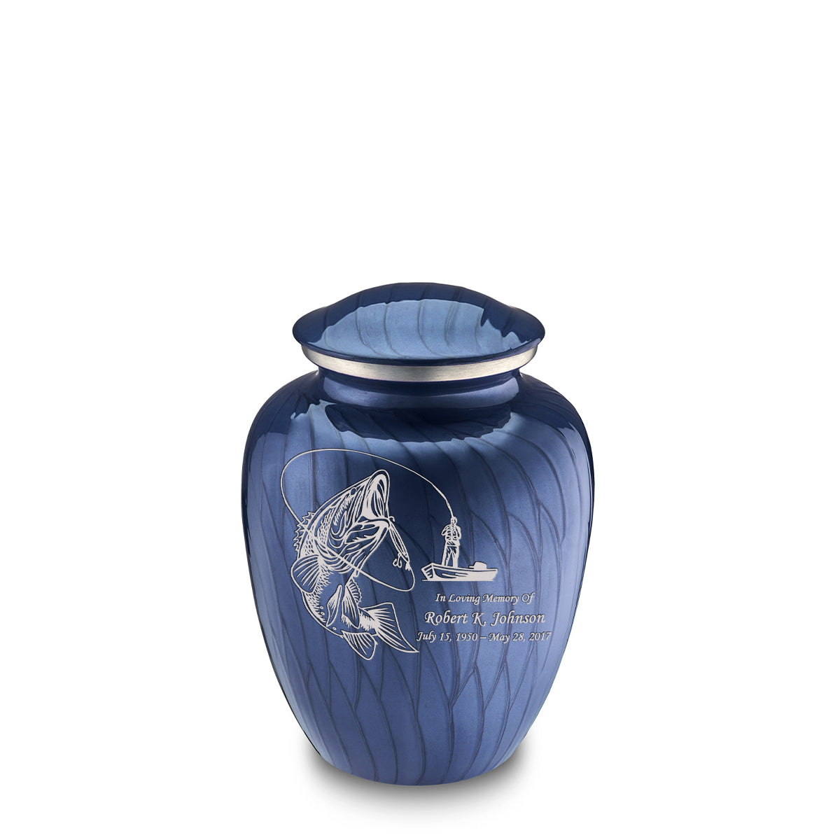 Medium Embrace Pearl Cobalt Blue Fishing Cremation Urn